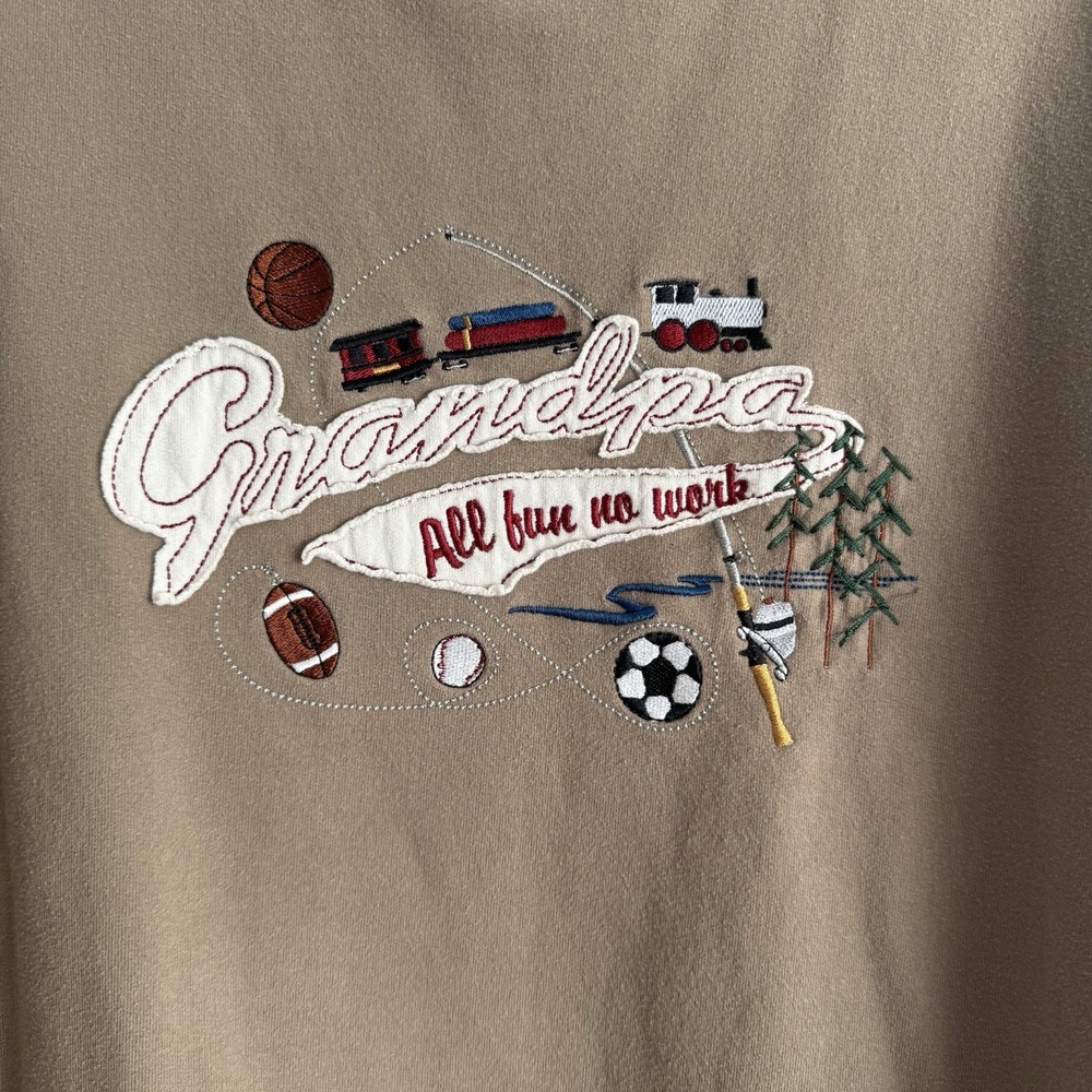 Vintage Grandpa Sweatshirt Mens Extra Large Beige Embroidered Pullover M&C Sport - Picture 2 of 8